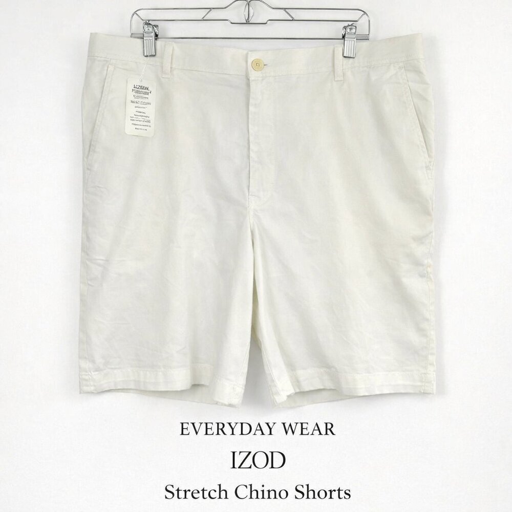 IZOD Saltwater White Stretch Chino Shorts Men’s 38W 10” Inseam NWT
